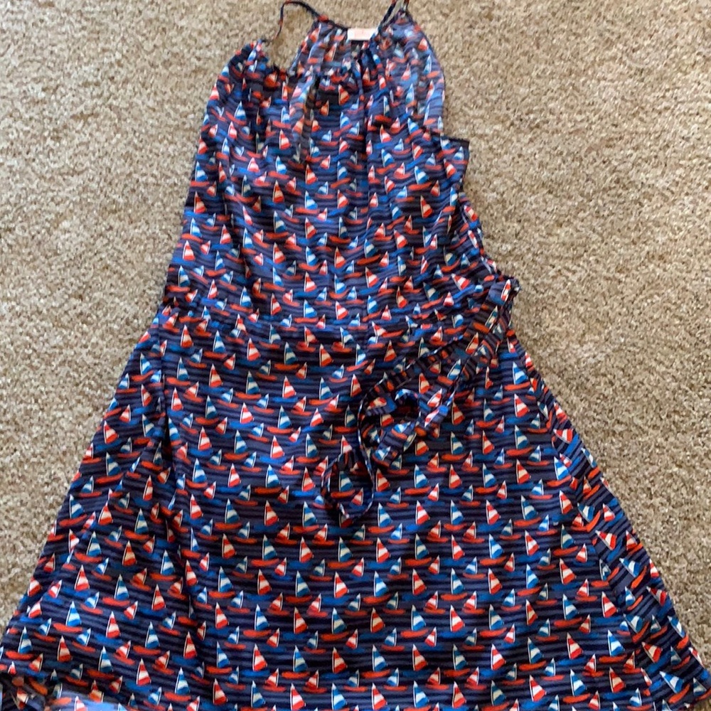 Sailboat pattern tie waist dress